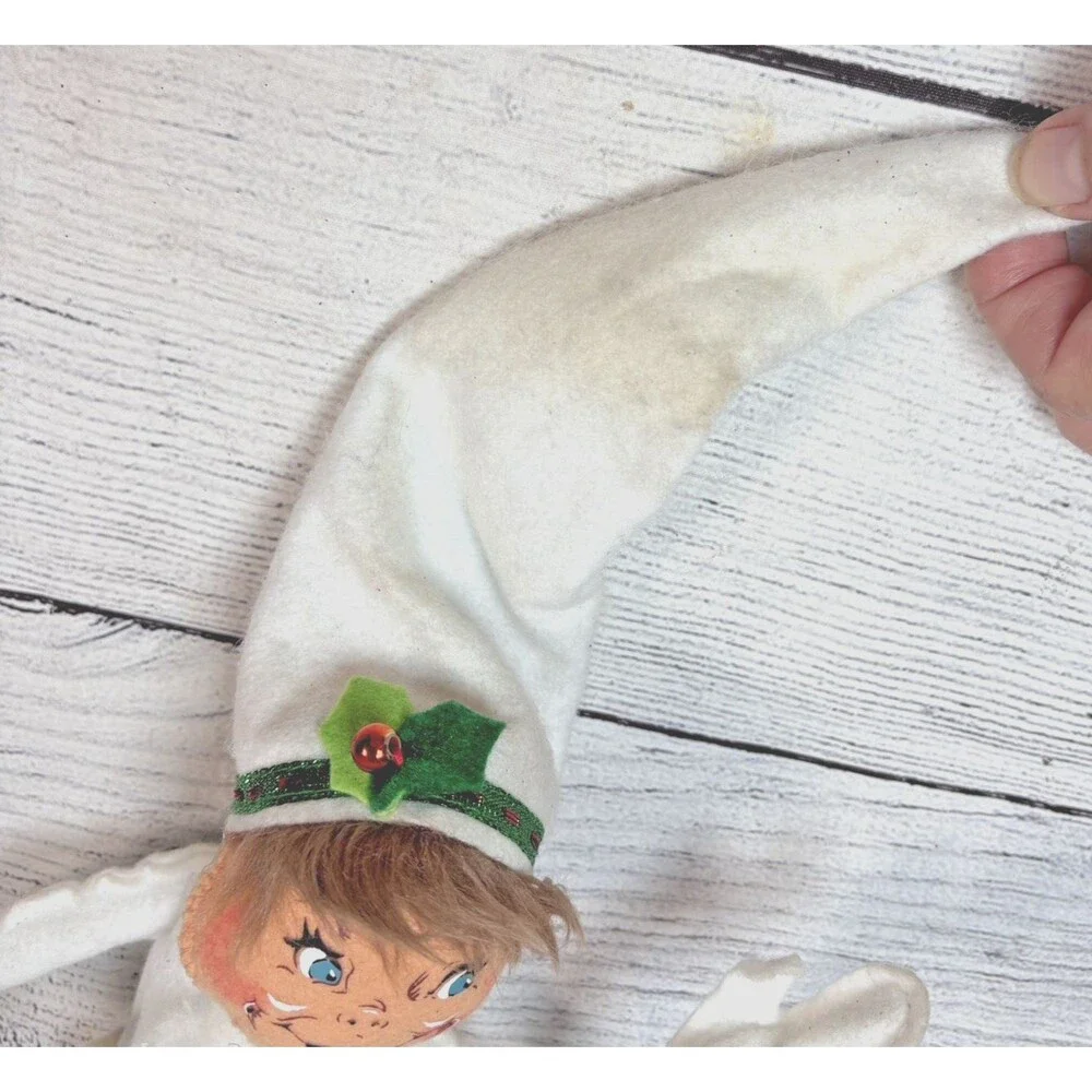 Annalee Doll White Elf 14” Ribbon Holly Poseable Christmas 2010 Holiday READ